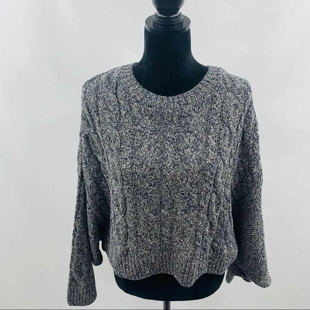 Topshop Navy Blue Crop Chunky Cable Knit Sweater - Picture 8 of 12